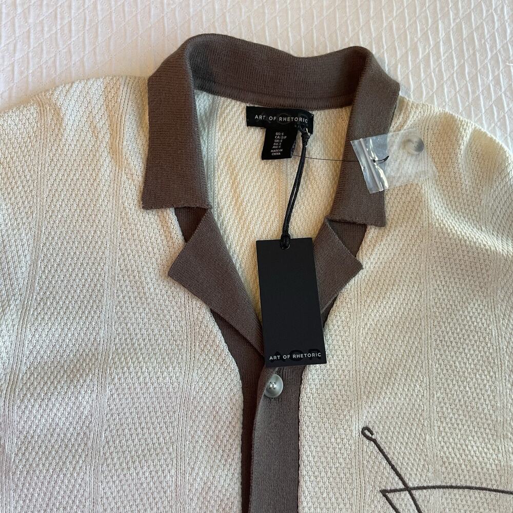 NWT Art of Rhetoric Martini Olive Cocktail Textured Knit Button Up Polo Shirt - Picture 4 of 11